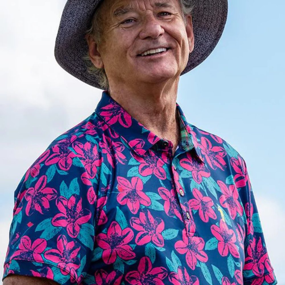 William Murray Golf Polo Shirt M Hawaiian Floral Blue Pink